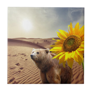 Keramikfliese Rustikaler Bär Sonnenblume Floral Na
