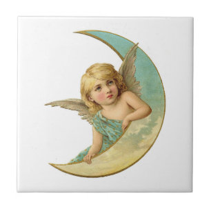 Keramikfliese: viktorianischer Engel und Mond Fliese