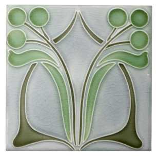 Keramikfliese - Vintage Art Nouveau Grün Grau