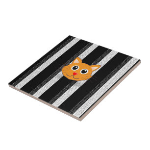 Keramikfliese Weiße und schwarze Streifen Katzen