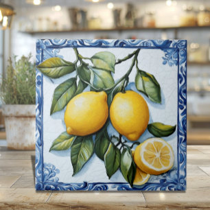 Keramikfliese Zitrone mit klassischer blauer Umran