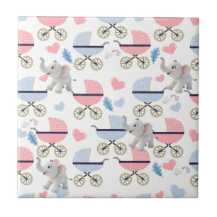Keramikfliesen Babywagen Storch Elefant  Fliese