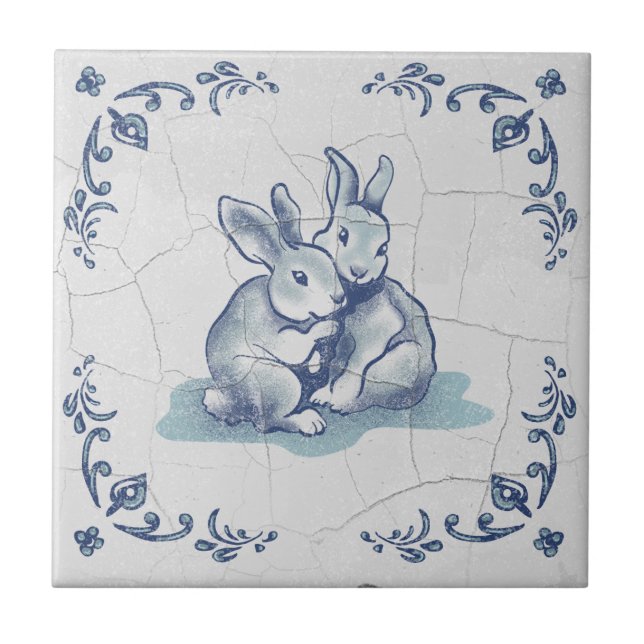 Keramikfreundliche Kaninchen Delft Fliese (Vorderseite)