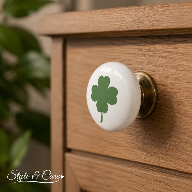 Keramikknopf mit Glücksklee-Design Keramikknauf (Ceramic Knob with Lucky 4 Leaf Clover Design)