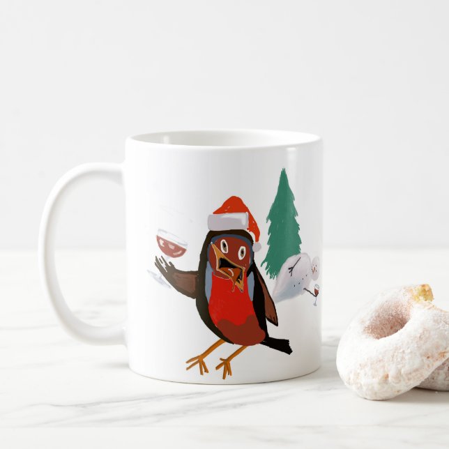 Keramiktasse mit Christmas Cheer Robin Design Kaffeetasse (Mit Donut)