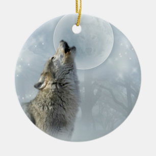 Keramikverzierung des Wolf-blauen Mondes Keramik Ornament
