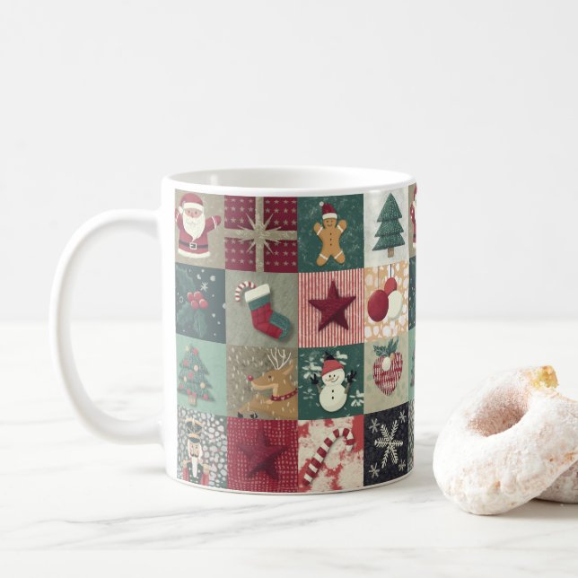 Keramische mok met kerstpatchworkthema kaffeetasse (Mit Donut)