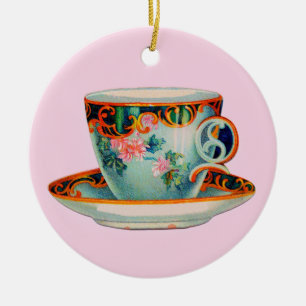 KERAMISCHES ORNAMENT MIT ANTIKER TEETASSE
