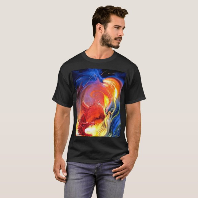 Kerker-Drache-Zauberer-Zauberer-Drache-Feuer-Magie T-Shirt (Vorne ganz)