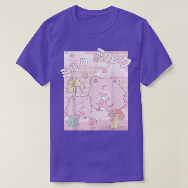 Kernästhetik Kawaii Frosch Erdbeermilch T-Shirt (Design vorne)