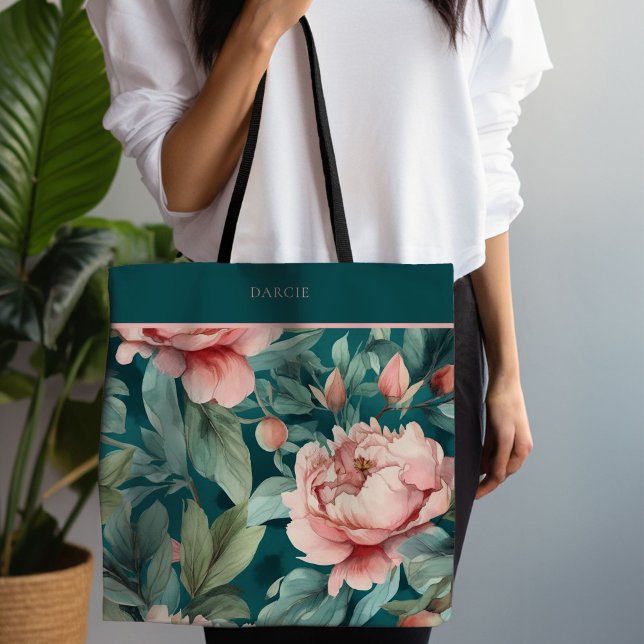 Kerne Rosa und grüne Blüte (Pink and green tote)