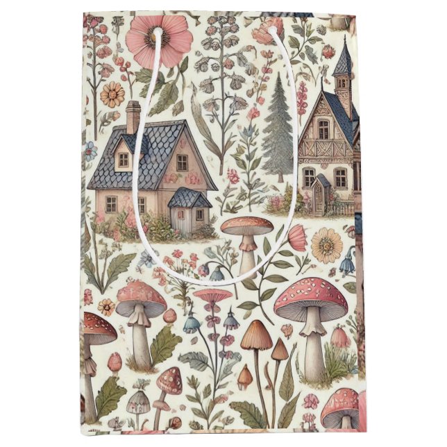 Kerngehäuse Pilz- und Blumenmuster Mittlere Geschenktüte (Vorderseite)