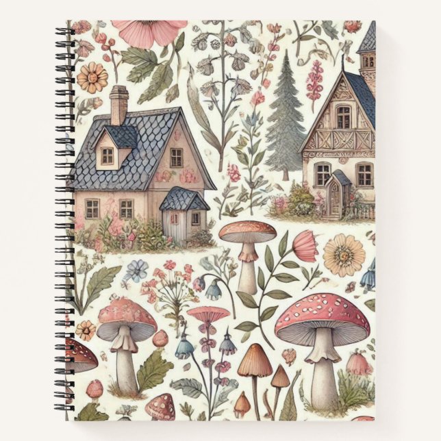 Kerngehäuse Pilz- und Blumenmuster Notizbuch (Vorderseite)