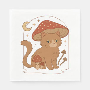 Kerngehäuse Pilzkatze mit Hut - Niedliches Vintage Serviette