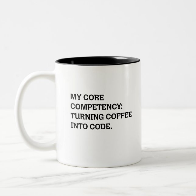 Kernkompetenz: Kaffee in Code verwandeln Zweifarbige Tasse (Links)