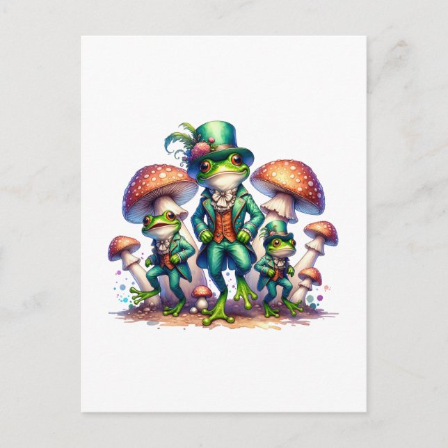 Kernpolster Extravagant tanzende Grünfrosche Postkarte (Vorderseite)