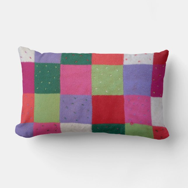 Kernquadrate aus farbenfrohen gestrickten Patchwor Lendenkissen (Vorderseite)
