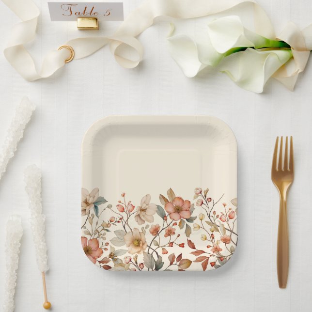 Kernstück Wildblume Wasserfarbenes Vintages Muster Pappteller (Hochzeit)