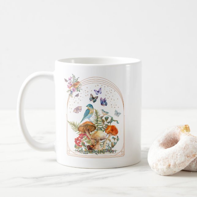 Kernvögel, Pilze und Schmetterlinge Kaffeetasse (Mit Donut)