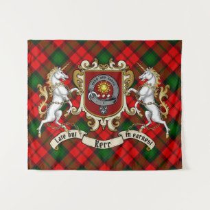 Kerr Clan Abzeichen & Unicorns w/Tartan  Wandteppich