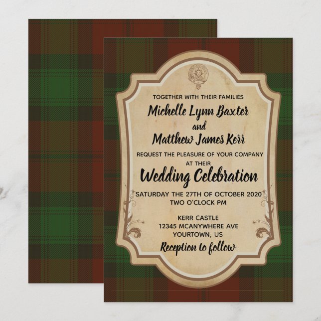 Kerr Tartan Hochzeit Einladung (Vorne/Hinten)
