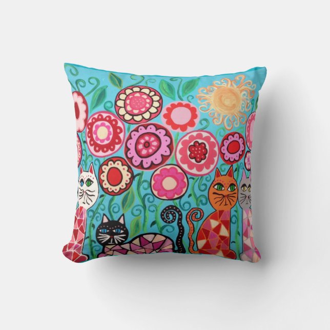 Kerri Ambrosino Kissen-Kunst-Blumen-Katzensun-Rot Kissen (Vorderseite)