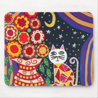 Kerri Ambrosino Kunst Mousepad Katzen-Mond-Blumen