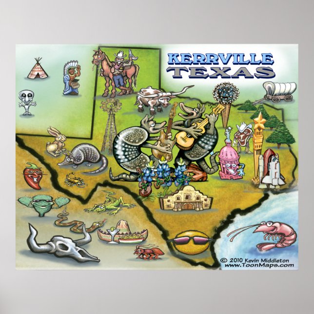 Kerrville TEXAS Karte Poster (Vorne)