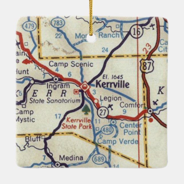 Kerrville TX Vintage Karte Keramikornament (Rückseite)