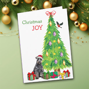Kerry Blue Terrier Dog, Vogel und Weihnachtsbaum Feiertagskarte