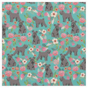 Kerry Blue Terrier Hund Vintagen Blüten Türkis Stoff