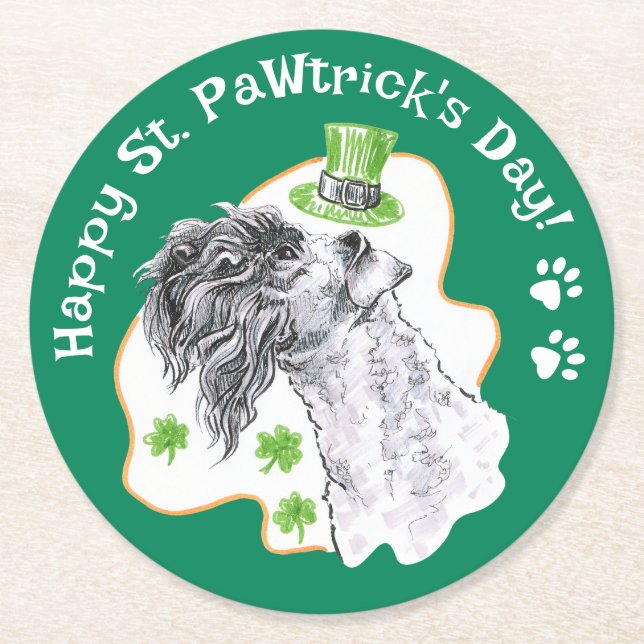 Kerry Blue Terrier Irish Dog Funny St Patricks Day Runder Pappuntersetzer (Vorderseite)