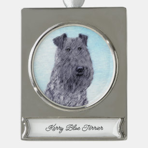 Kerry Blue Terrier Malerei Niedliche Original Dog  Banner-Ornament Silber