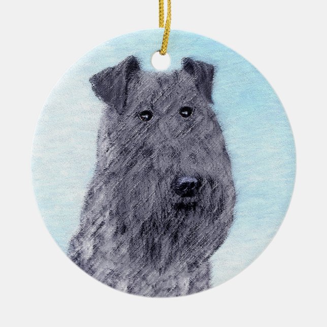 Kerry Blue Terrier Malerei Niedliche Original Dog  Keramik Ornament (Vorne)