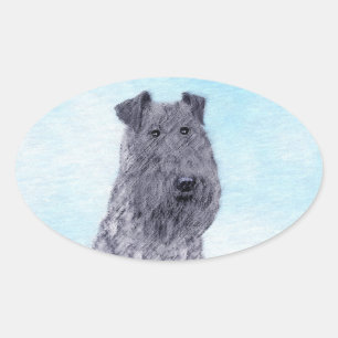 Kerry Blue Terrier Malerei Niedliche Original Dog Ovaler Aufkleber
