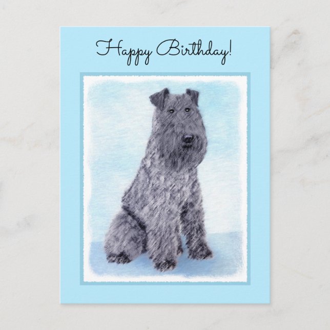Kerry Blue Terrier Malerei Niedliche Original Dog  Postkarte (Vorderseite)