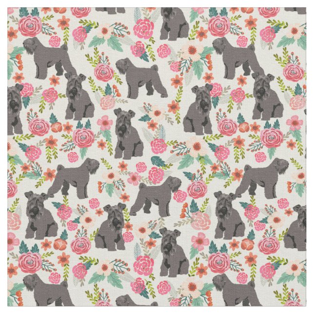 Kerry Blue Terrier Vintag Flora Creme Stoff (Nahaufnahme)