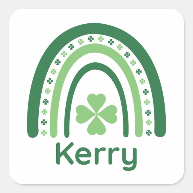Kerry Name Clover Boho Rainbow Quadratischer Aufkleber (Vorderseite)