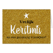 Kerstkaart glitter en glamour goud ster