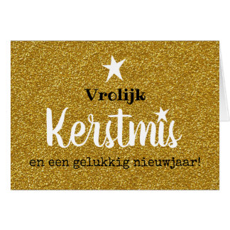 Kerstkaart glitter en glamour goud ster