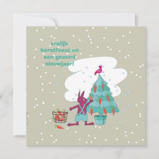 kerstkaart met konijn en wortelversiering karte