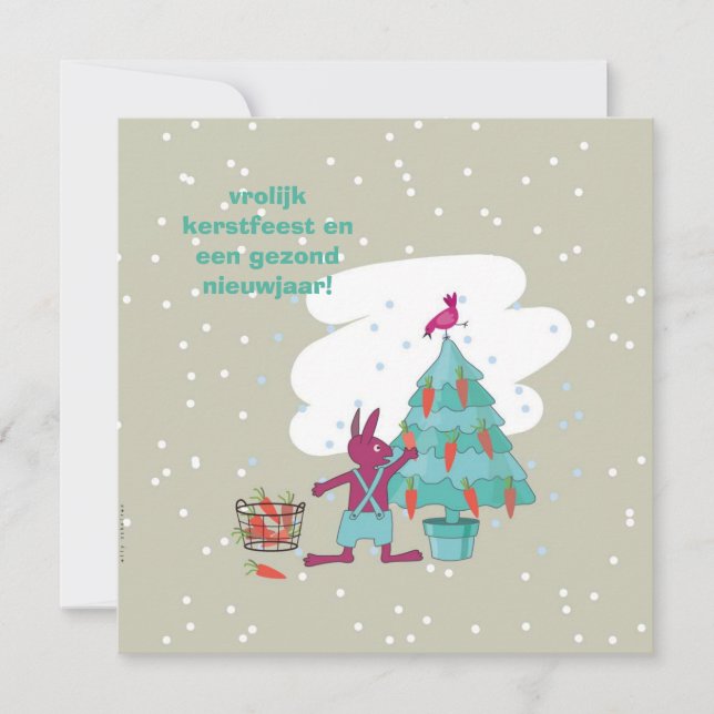 kerstkaart met konijn en wortelversiering karte (Vorderseite)