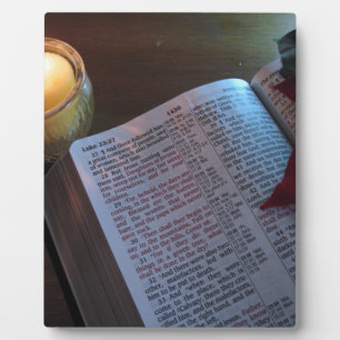 Kerze, Bibel und Poinsetta Fotoplatte