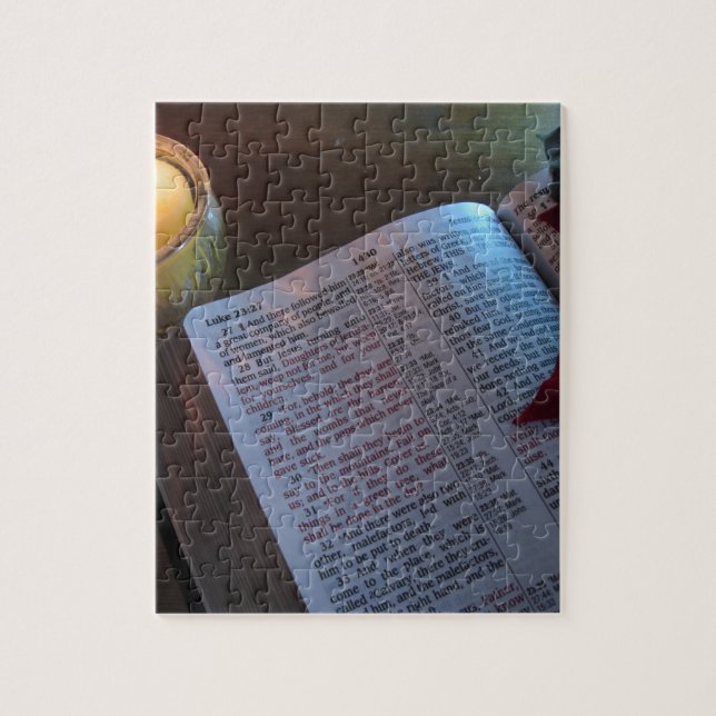 Kerze, Bibel und Poinsetta Puzzle (Vertikal)