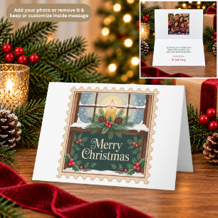 Kerze im Fenster Briefmarke Weihnachtskarte Dankeskarte