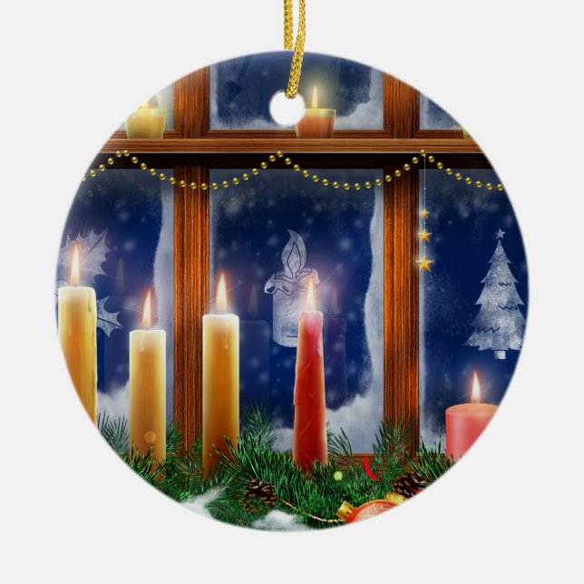 Kerze in der Fenster-Weihnachtsverzierung Keramik Ornament (Vorne)