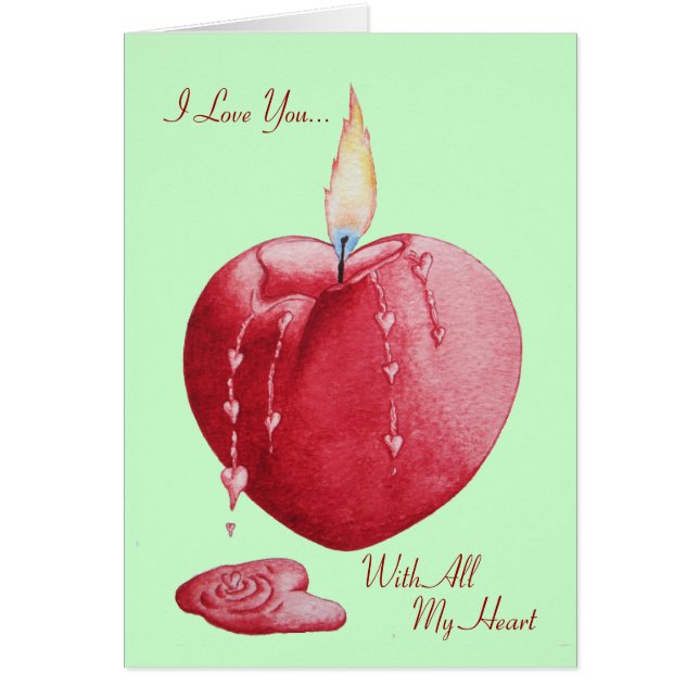 Kerze mit roter Liebe und romantischem Vers (Vorne)