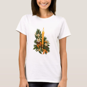 Kerze mit Winterblumen und Orangenscheibe T-Shirt