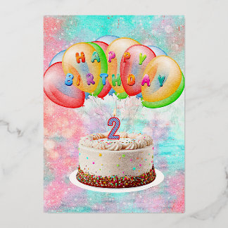 Kerze Nummer 2 auf dem Kuchen, Alles Gute zum Gebu Folien Feiertagskarte