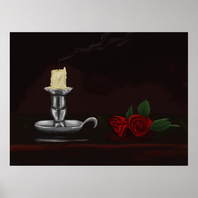 Kerze und Blume Poster (Vorne)